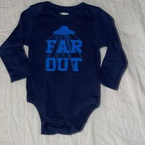 Old Navy 12-18 months. Onesie that has long sleeves and snaps crotch.